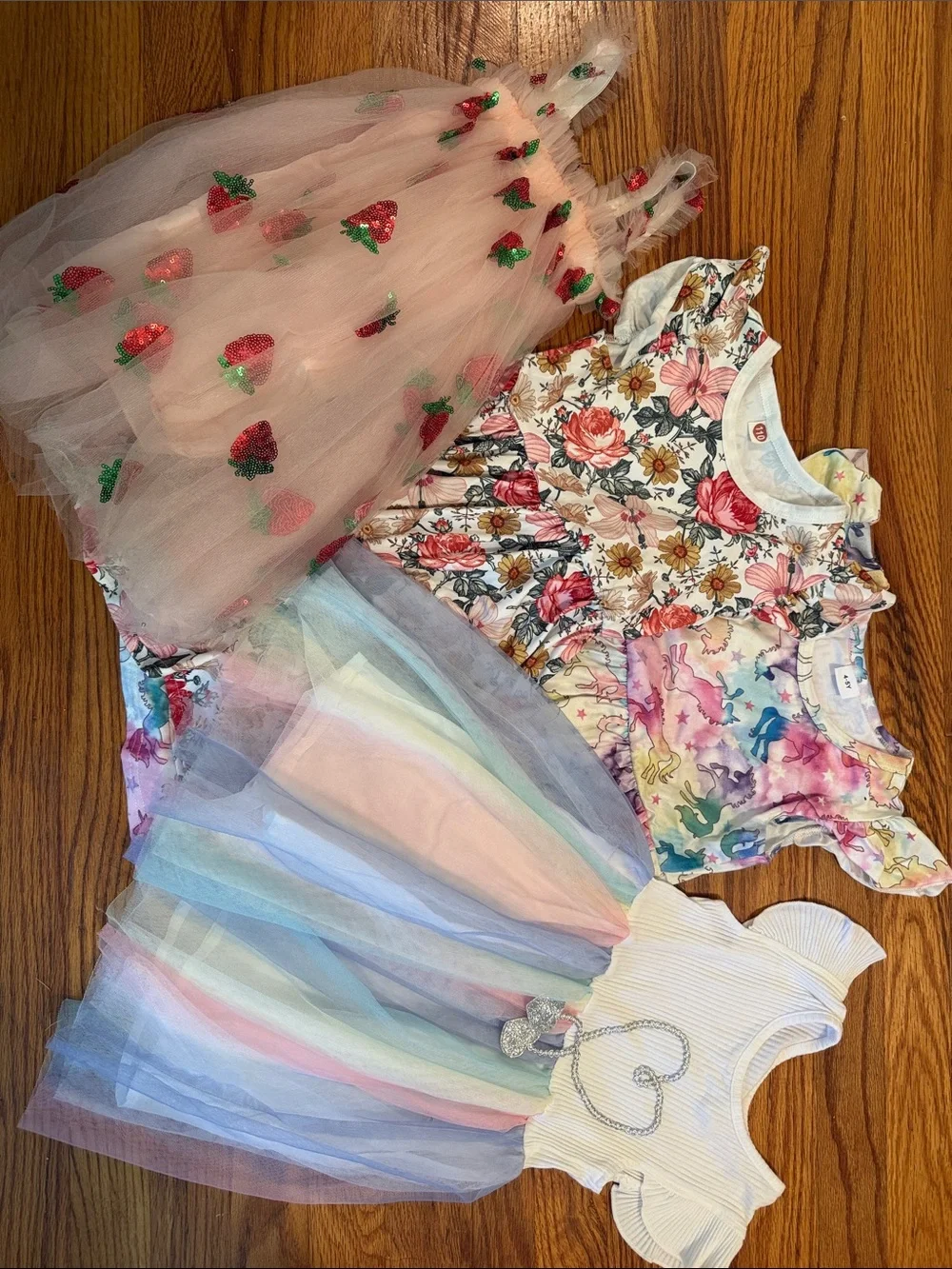 SHEIN Pink Strawberry Tulle Dress with Multicolor Pastel Tulle Skirt